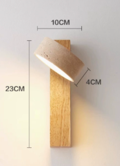 LumoTerra: Elegante Applique LED 1-fiamma in Pietra Naturale Travertino e Legno – per Soggiorno e Corridoio