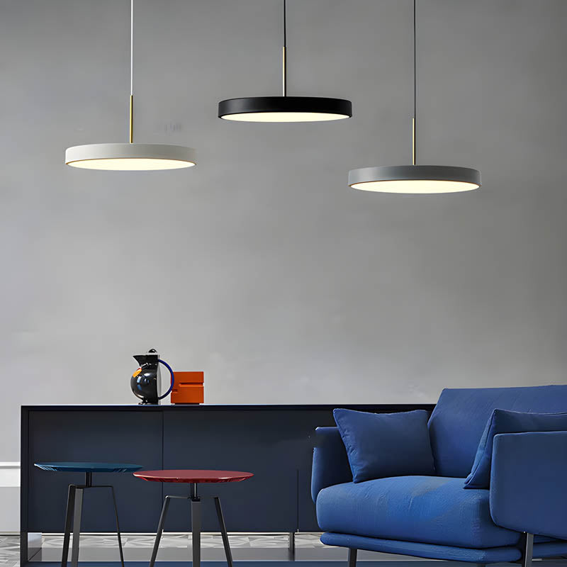 Lumora: Lampada a sospensione LED piatta in alluminio con schermo in acrilico a forma di UFO – per ambienti moderni