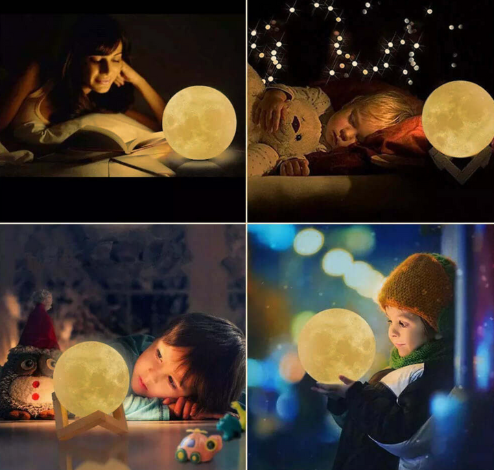 LunaGlanz: Lampada LED a forma di Luna – Senza fili, Dimmerabile e Ricaricabile con Telecomando e Base in Legno