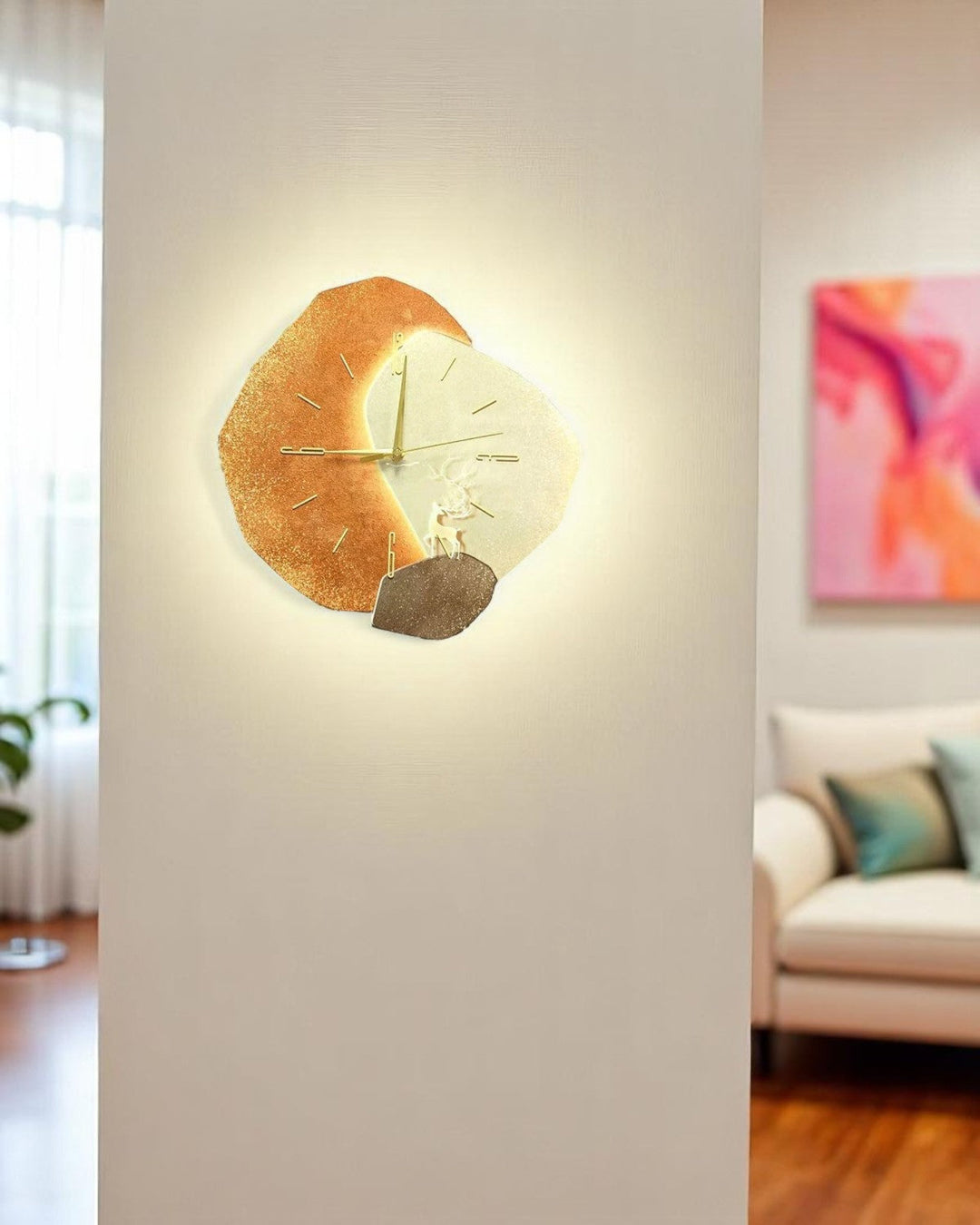 LunaVetro: Orologio da Parete di Design Moderno in Aspetto Cristallo con Illuminazione LED – per Soggiorno &amp; Ufficio