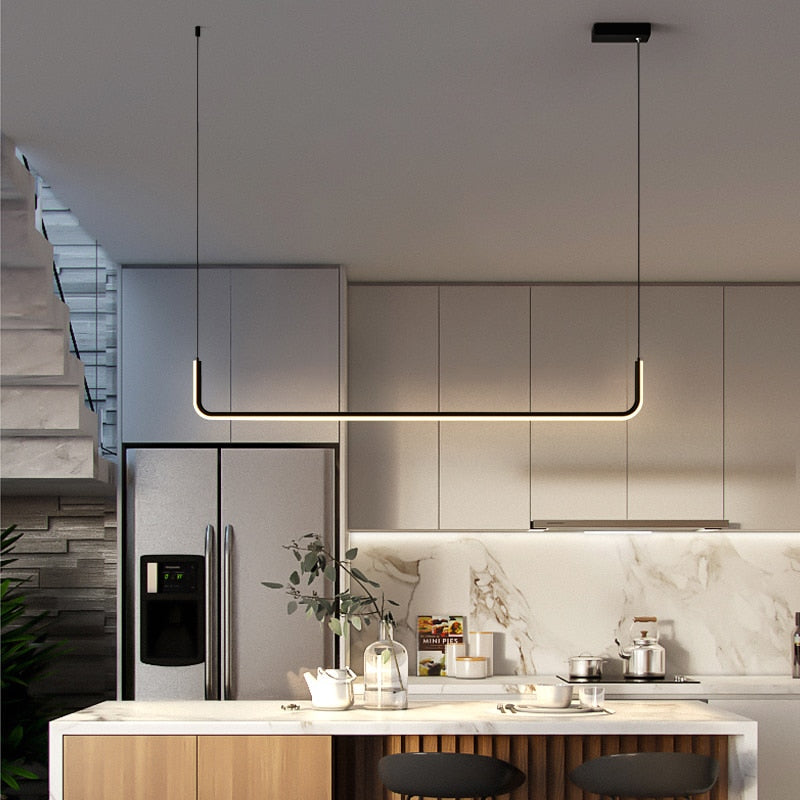 LuxLinea: Lampada a sospensione LED moderna – Lampada in metallo lineare in oro e nero per sala da pranzo e soggiorno