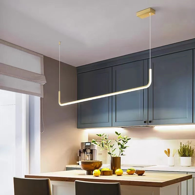 LuxLinea: Lampada a sospensione LED moderna – Lampada in metallo lineare in oro e nero per sala da pranzo e soggiorno