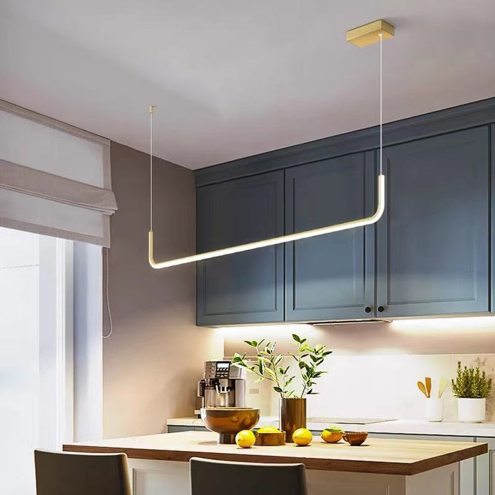 LuxLinea: Lampada a sospensione LED moderna – Lampada in metallo lineare in oro e nero per sala da pranzo e soggiorno