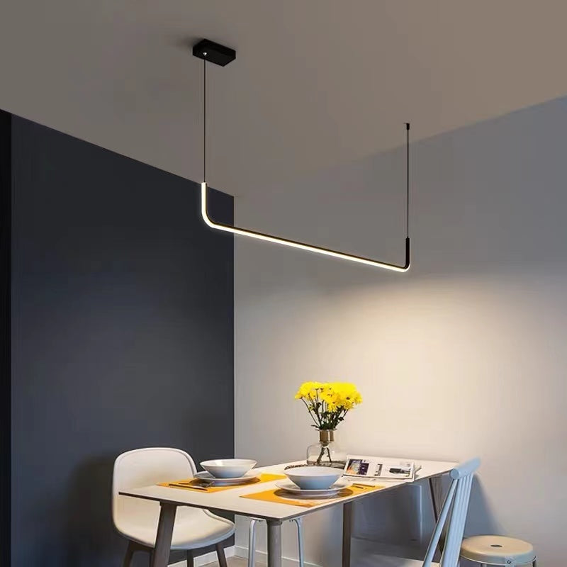 LuxLinea: Lampada a sospensione LED moderna – Lampada in metallo lineare in oro e nero per sala da pranzo e soggiorno