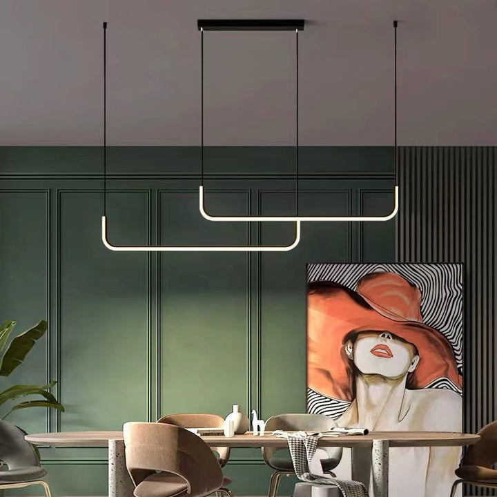 LuxLinea: Lampada a sospensione LED moderna – Lampada in metallo lineare in oro e nero per sala da pranzo e soggiorno