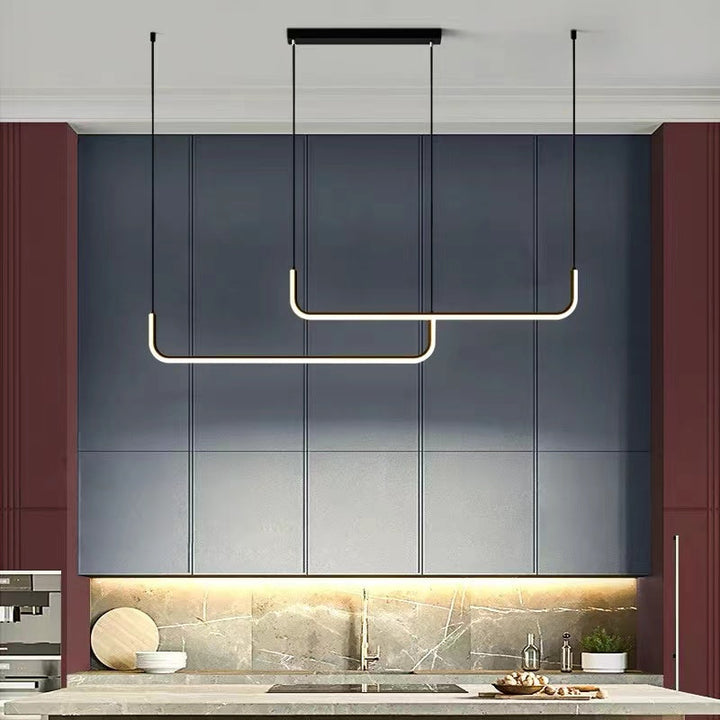 LuxLinea: Lampada a sospensione LED moderna – Lampada in metallo lineare in oro e nero per sala da pranzo e soggiorno