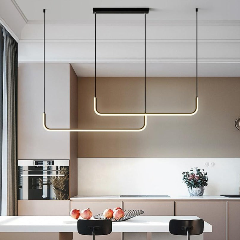 LuxLinea: Lampada a sospensione LED moderna – Lampada in metallo lineare in oro e nero per sala da pranzo e soggiorno