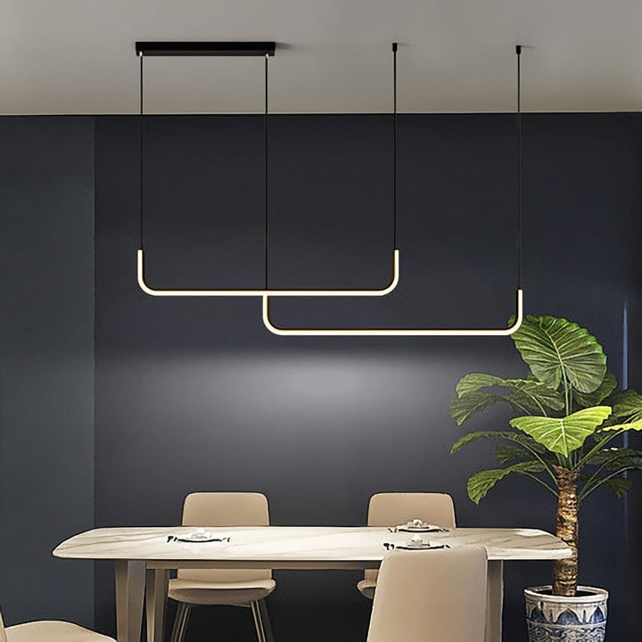 LuxLinea: Lampada a sospensione LED moderna – Lampada in metallo lineare in oro e nero per sala da pranzo e soggiorno