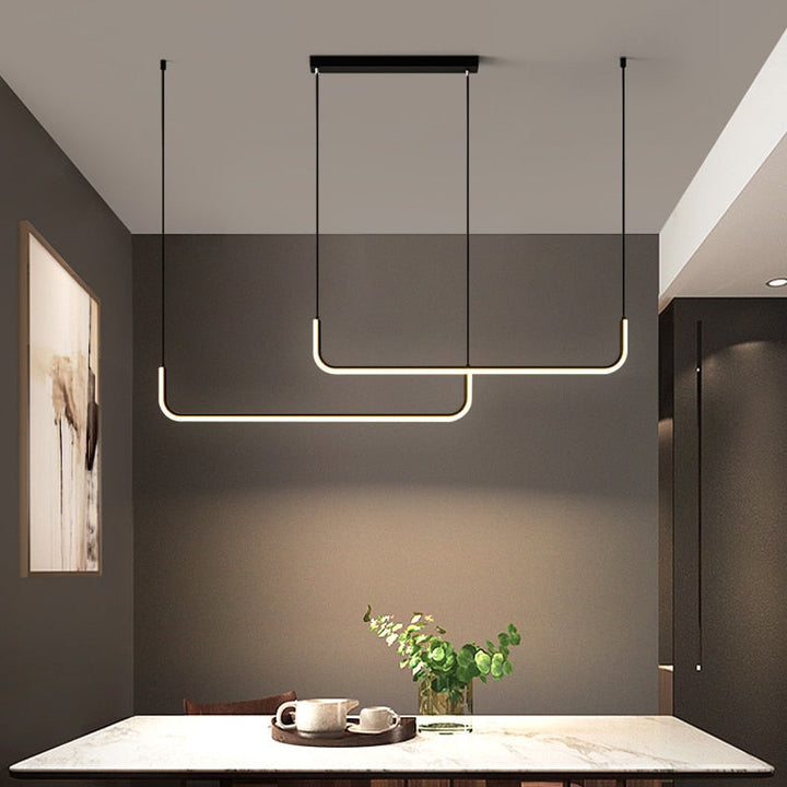 LuxLinea: Lampada a sospensione LED moderna – Lampada in metallo lineare in oro e nero per sala da pranzo e soggiorno