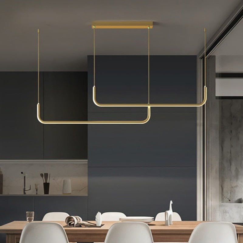 LuxLinea: Lampada a sospensione LED moderna – Lampada in metallo lineare in oro e nero per sala da pranzo e soggiorno