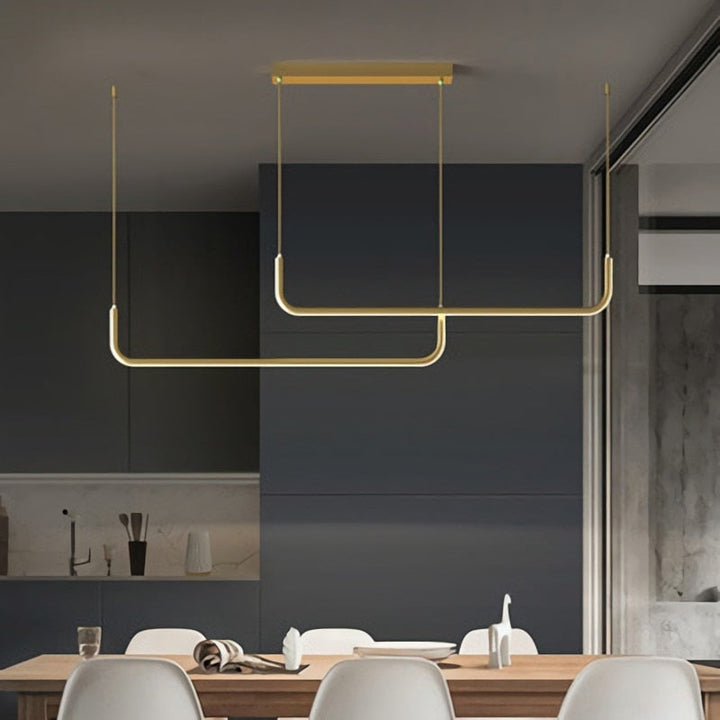 LuxLinea: Lampada a sospensione LED moderna – Lampada in metallo lineare in oro e nero per sala da pranzo e soggiorno