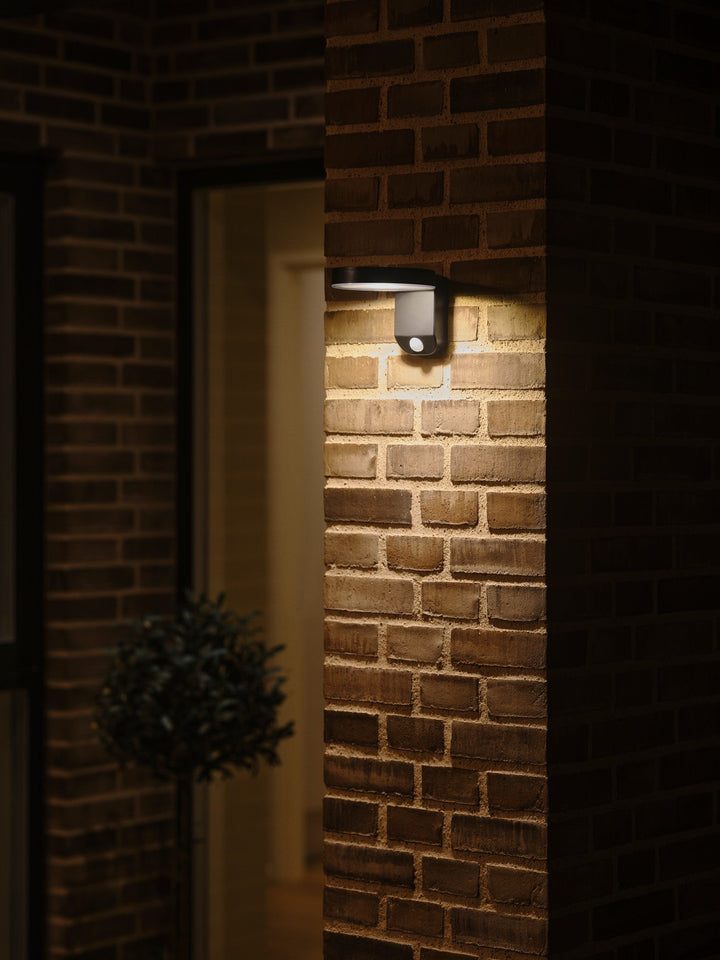 Lampada da Parete Solare LED Rotonda Rica per Esterni, Nera