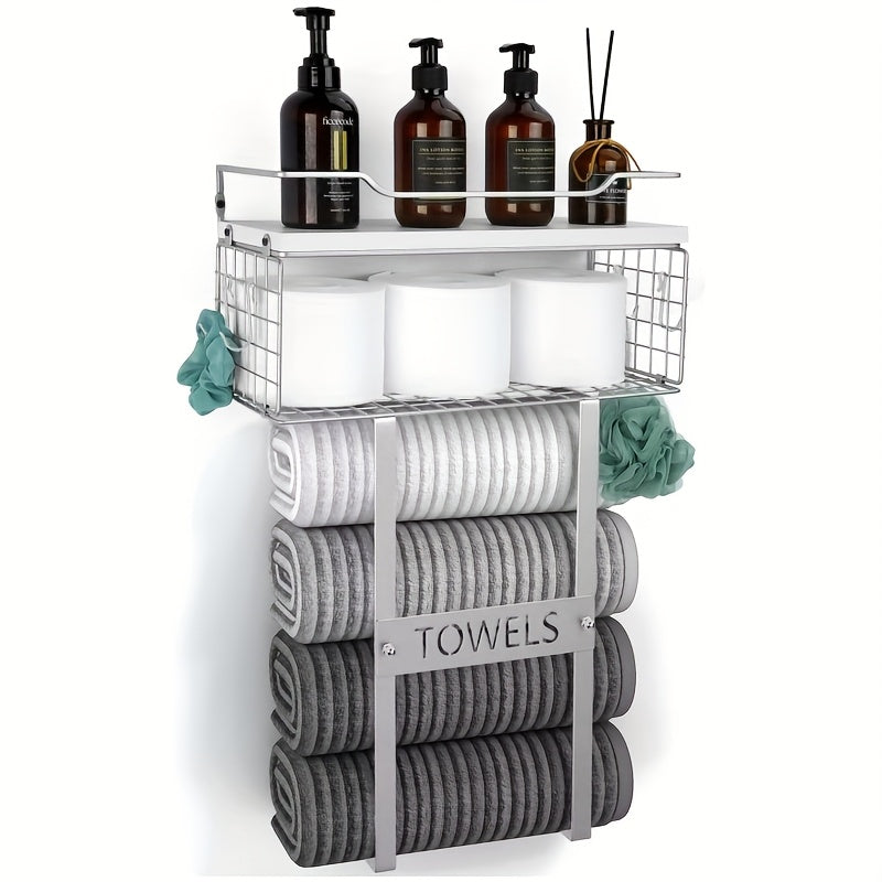 MaisonRustique: Porta asciugamani da bagno – elegante scaffale in legno in stile country francese, decorativo e salvaspazio per l&