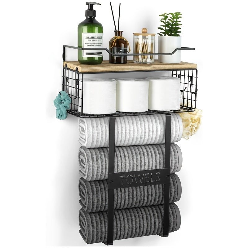 MaisonRustique: Porta asciugamani da bagno – elegante scaffale in legno in stile country francese, decorativo e salvaspazio per l&