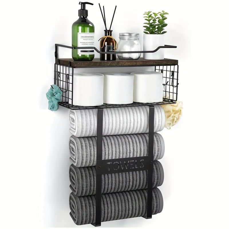 MaisonRustique: Porta asciugamani da bagno – elegante scaffale in legno in stile country francese, decorativo e salvaspazio per l&