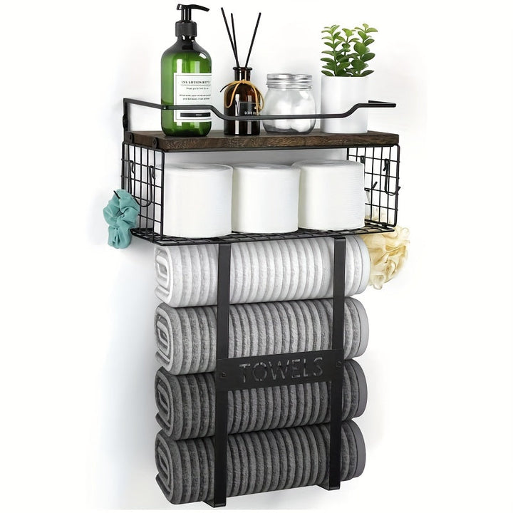 MaisonRustique: Porta asciugamani da bagno – elegante scaffale in legno in stile country francese, decorativo e salvaspazio per l&