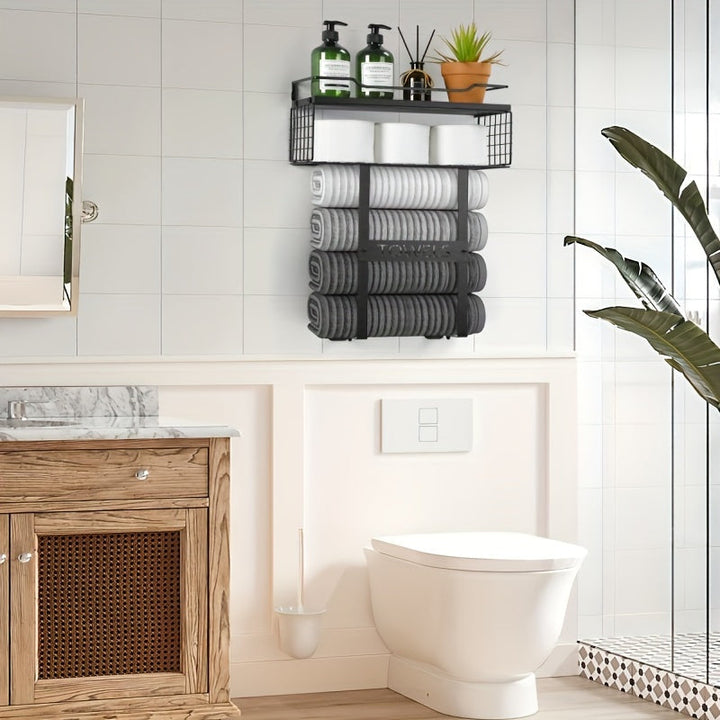MaisonRustique: Porta asciugamani da bagno – elegante scaffale in legno in stile country francese, decorativo e salvaspazio per l&