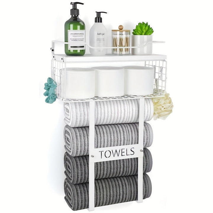 MaisonRustique: Porta asciugamani da bagno – elegante scaffale in legno in stile country francese, decorativo e salvaspazio per l&