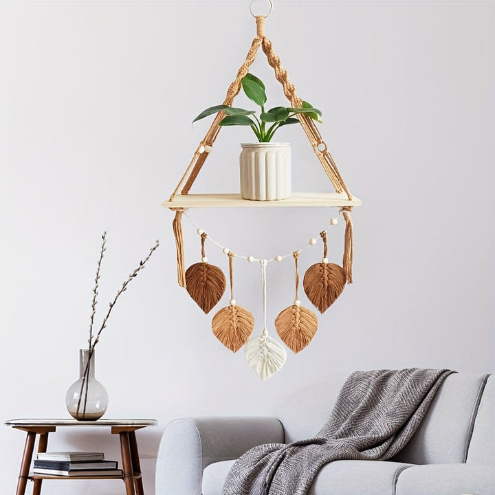 MakrameeBlatt: Mensola da parete in legno – decorativa, sospesa e appesa con foglie fatte a mano in stile Boho per camera da letto e soggiorno