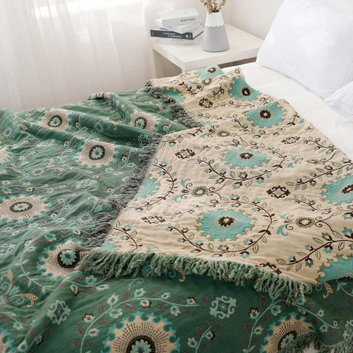 Mandala-Webstuhl: Coperta in cotone reversibile con design retro-mandala e struttura traspirante – per divano e camera da letto