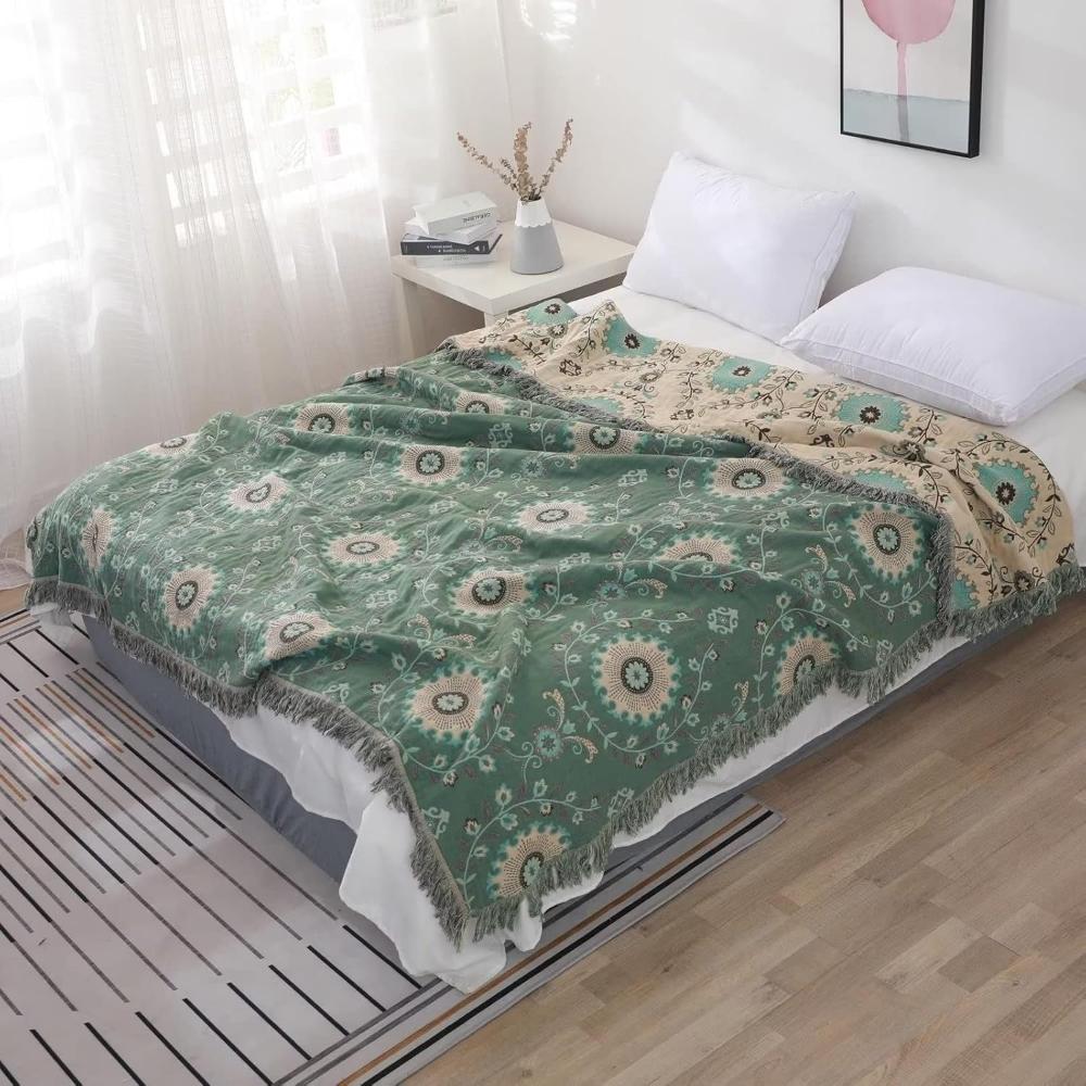 Mandala-Webstuhl: Coperta in cotone reversibile con design retro-mandala e struttura traspirante – per divano e camera da letto
