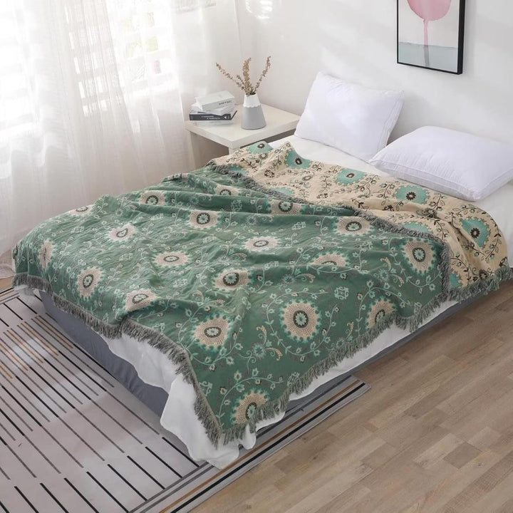 Mandala-Webstuhl: Coperta in cotone reversibile con design retro-mandala e struttura traspirante – per divano e camera da letto