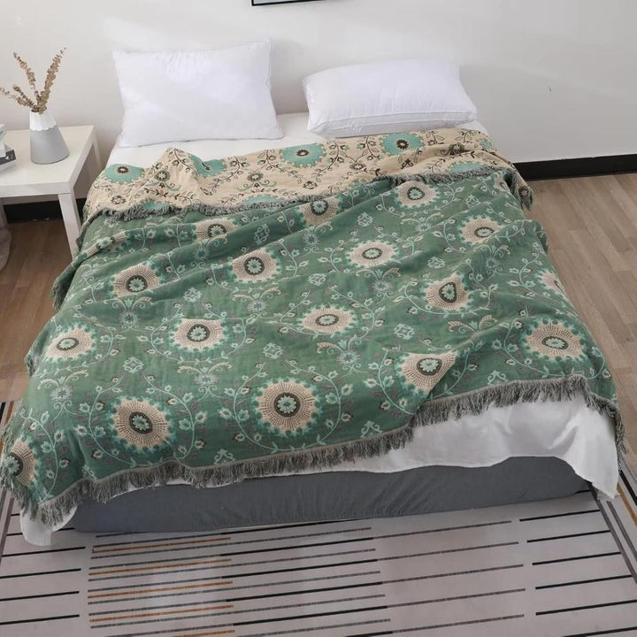 Mandala-Webstuhl: Coperta in cotone reversibile con design retro-mandala e struttura traspirante – per divano e camera da letto
