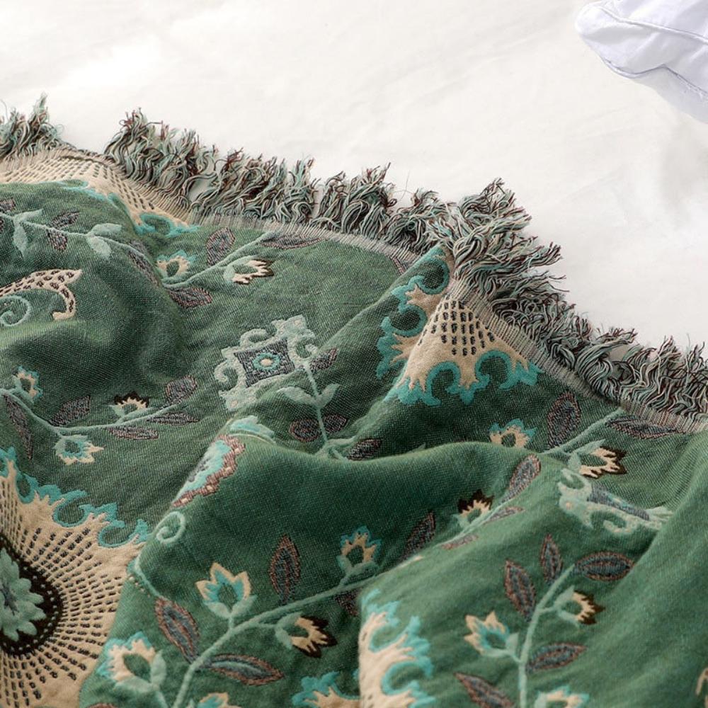 Mandala-Webstuhl: Coperta in cotone reversibile con design retro-mandala e struttura traspirante – per divano e camera da letto