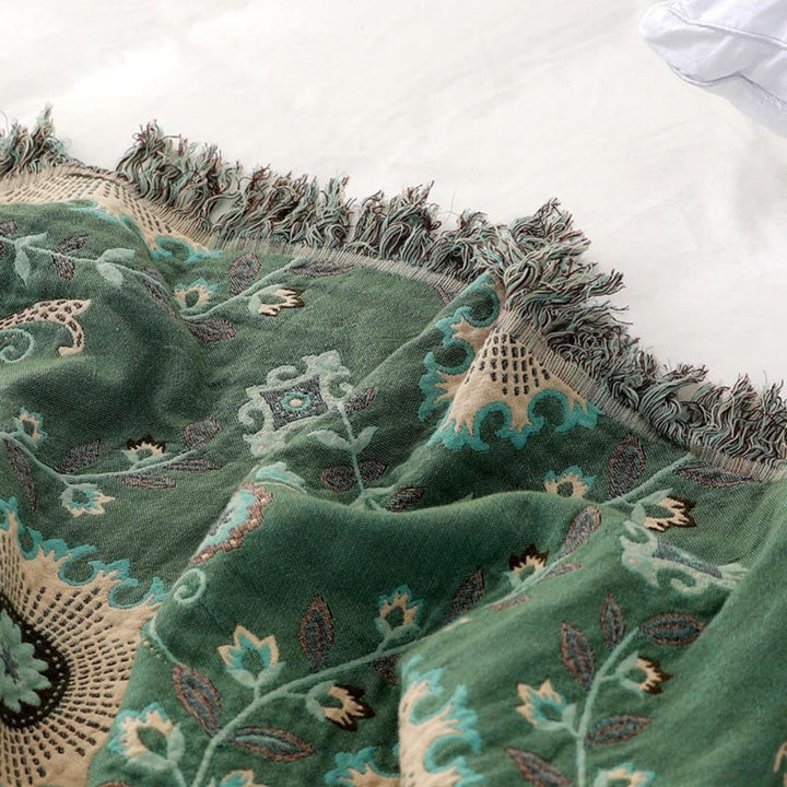 Mandala-Webstuhl: Coperta in cotone reversibile con design retro-mandala e struttura traspirante – per divano e camera da letto