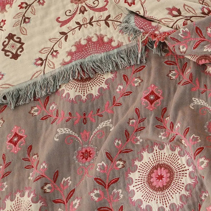 Mandala-Webstuhl: Coperta in cotone reversibile con design retro-mandala e struttura traspirante – per divano e camera da letto