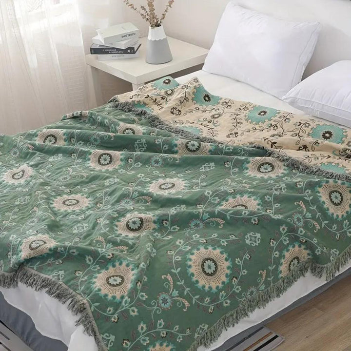 Mandala-Webstuhl: Coperta in cotone reversibile con design retro-mandala e struttura traspirante – per divano e camera da letto