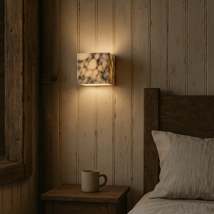 MarmoLux: Applique LED Cubo di Marmo – luce da parete moderna e di design