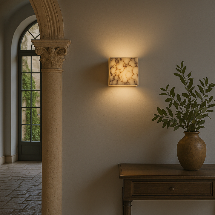 MarmoLux: Applique LED Cubo di Marmo – luce da parete moderna e di design