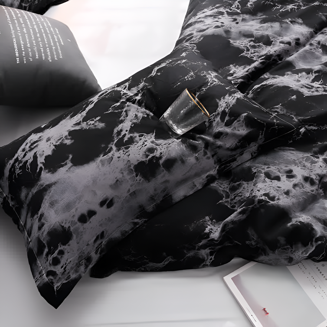 MarmorLux: Set copripiumino moderno – elegante, morbido e durevole con design in marmo nero per la camera da letto