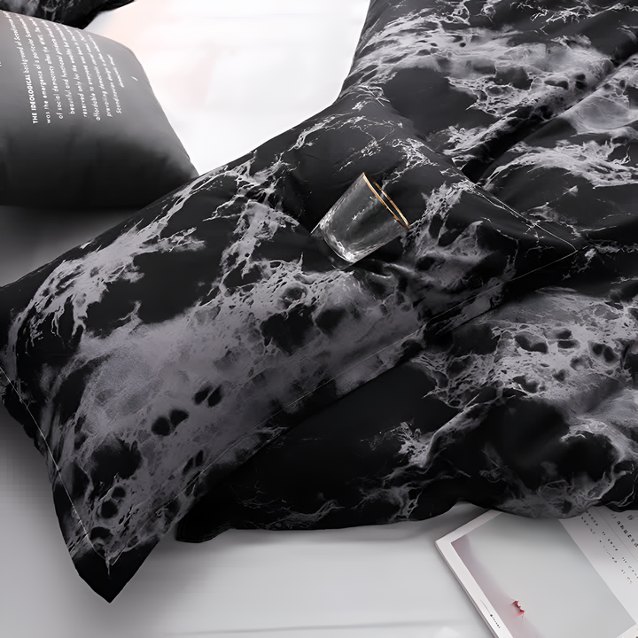 MarmorLux: Set copripiumino moderno – elegante, morbido e durevole con design in marmo nero per la camera da letto