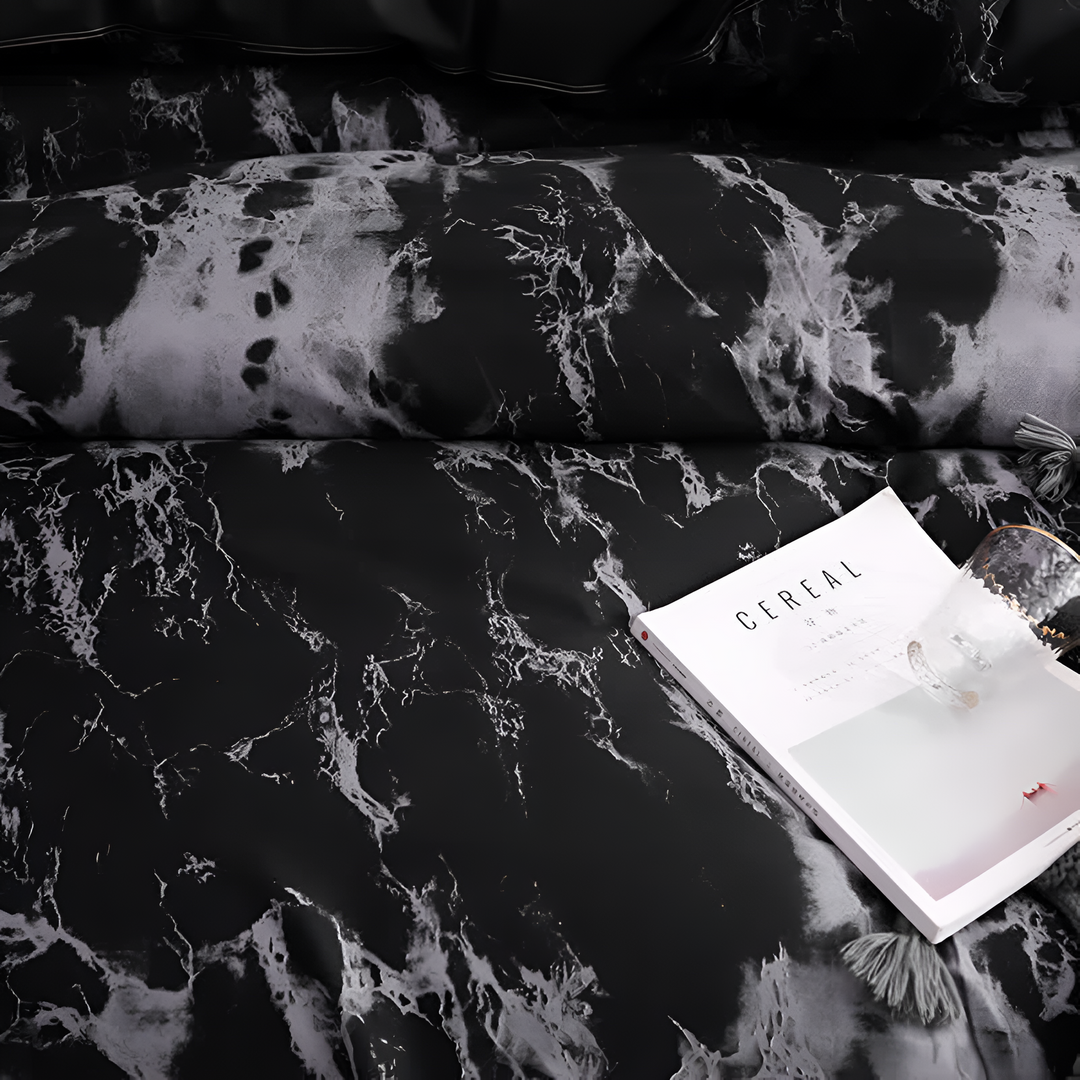 MarmorLux: Set copripiumino moderno – elegante, morbido e durevole con design in marmo nero per la camera da letto