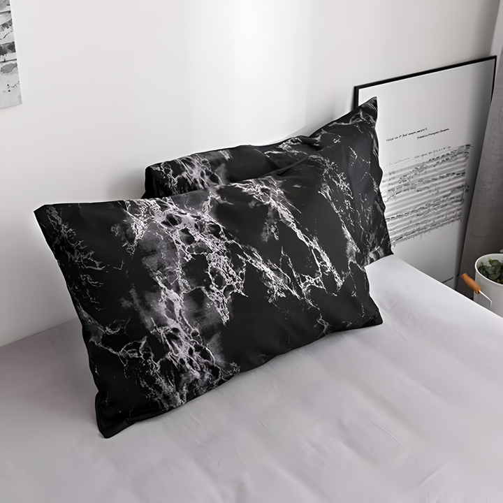 MarmorLux: Set copripiumino moderno – elegante, morbido e durevole con design in marmo nero per la camera da letto