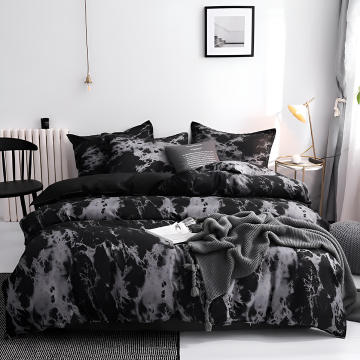 MarmorLux: Set copripiumino moderno – elegante, morbido e durevole con design in marmo nero per la camera da letto