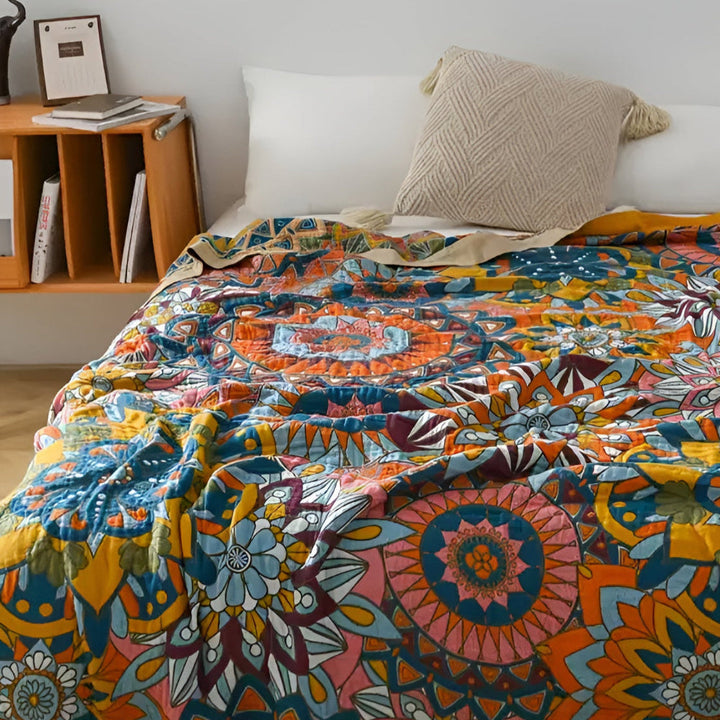 Marrakeschweberei: Coperta in cotone traspirante con motivo floreale jacquard marocchino e struttura elegante – per divano e camera da letto