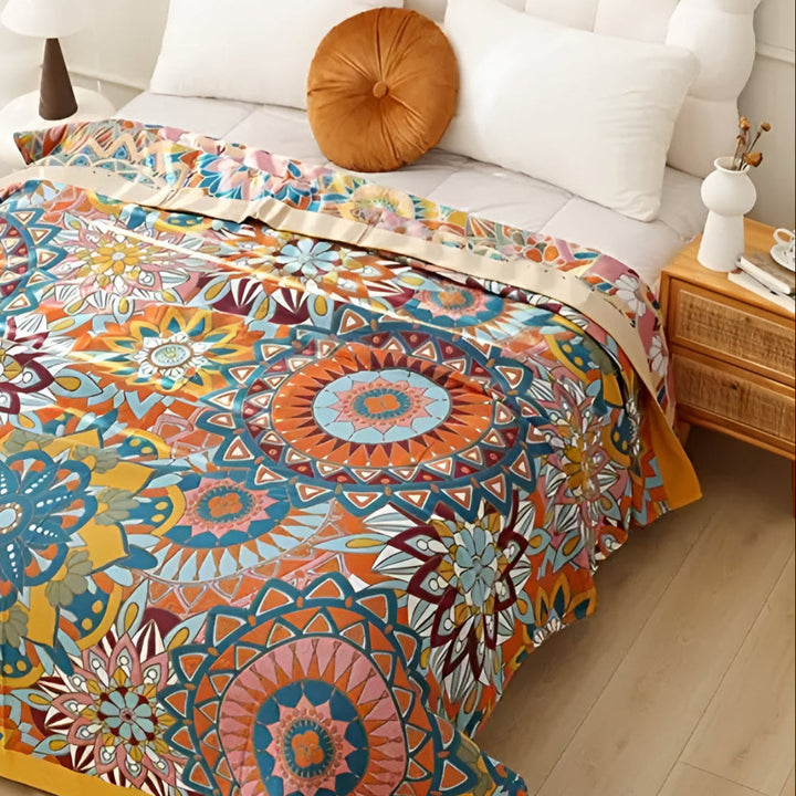 Marrakeschweberei: Coperta in cotone traspirante con motivo floreale jacquard marocchino e struttura elegante – per divano e camera da letto