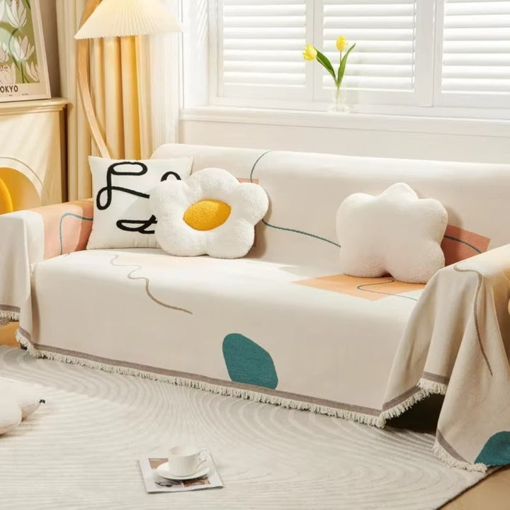 Meringa: Copertura per divano in moderno design chenille con forme geometriche e antiscivolo – per divano e lounge