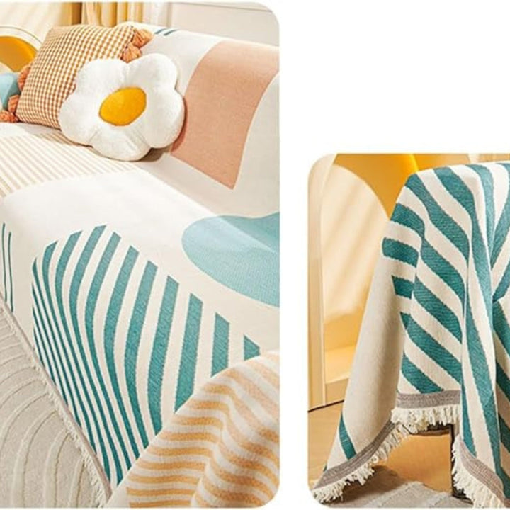 Meringa: Copertura per divano in moderno design chenille con forme geometriche e antiscivolo – per divano e lounge