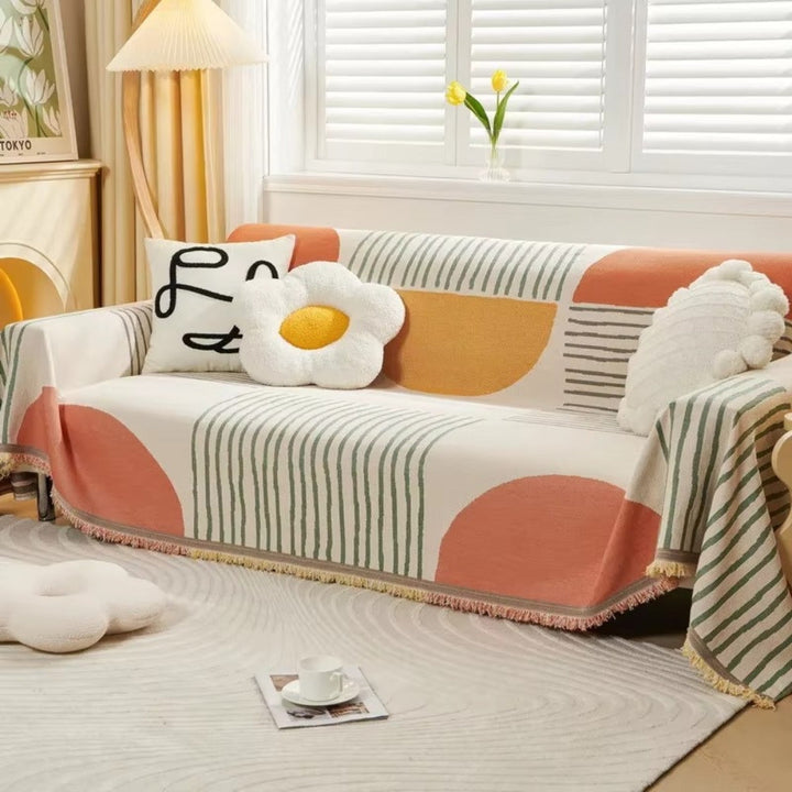 Meringa: Copertura per divano in moderno design chenille con forme geometriche e antiscivolo – per divano e lounge