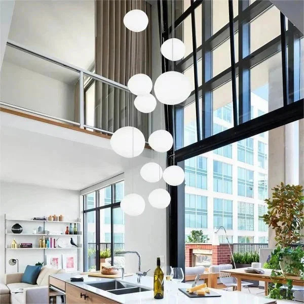 Bianco Latte – Lampada a sospensione in vetro satinato con accenti metallici – per soggiorno e sala da pranzo