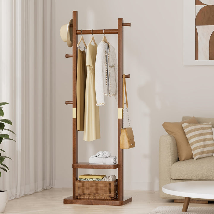 MobilHolz: Appendiabiti in legno – robusto appendiabiti in legno massello con ruote, poggiapiedi e mensole, decorativo per ingresso e camera da letto