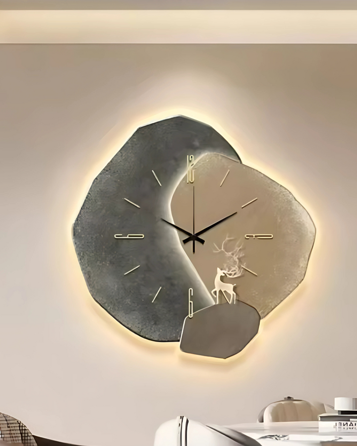 MondGlanz: Orologio da parete LED rotondo – elegante orologio in ceramica cristallina con motivo lunare, per soggiorno e camera da letto