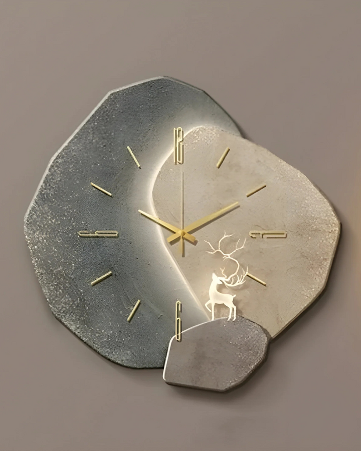 MondGlanz: Orologio da parete LED rotondo – elegante orologio in ceramica cristallina con motivo lunare, per soggiorno e camera da letto