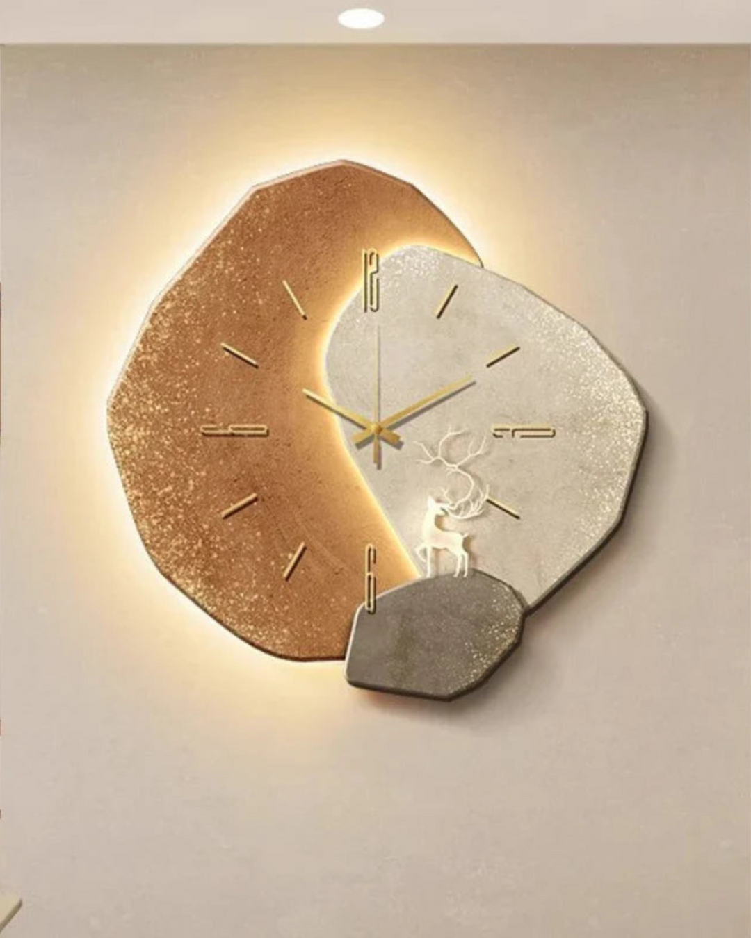 MondGlanz: Orologio da parete LED rotondo – elegante orologio in ceramica cristallina con motivo lunare, per soggiorno e camera da letto