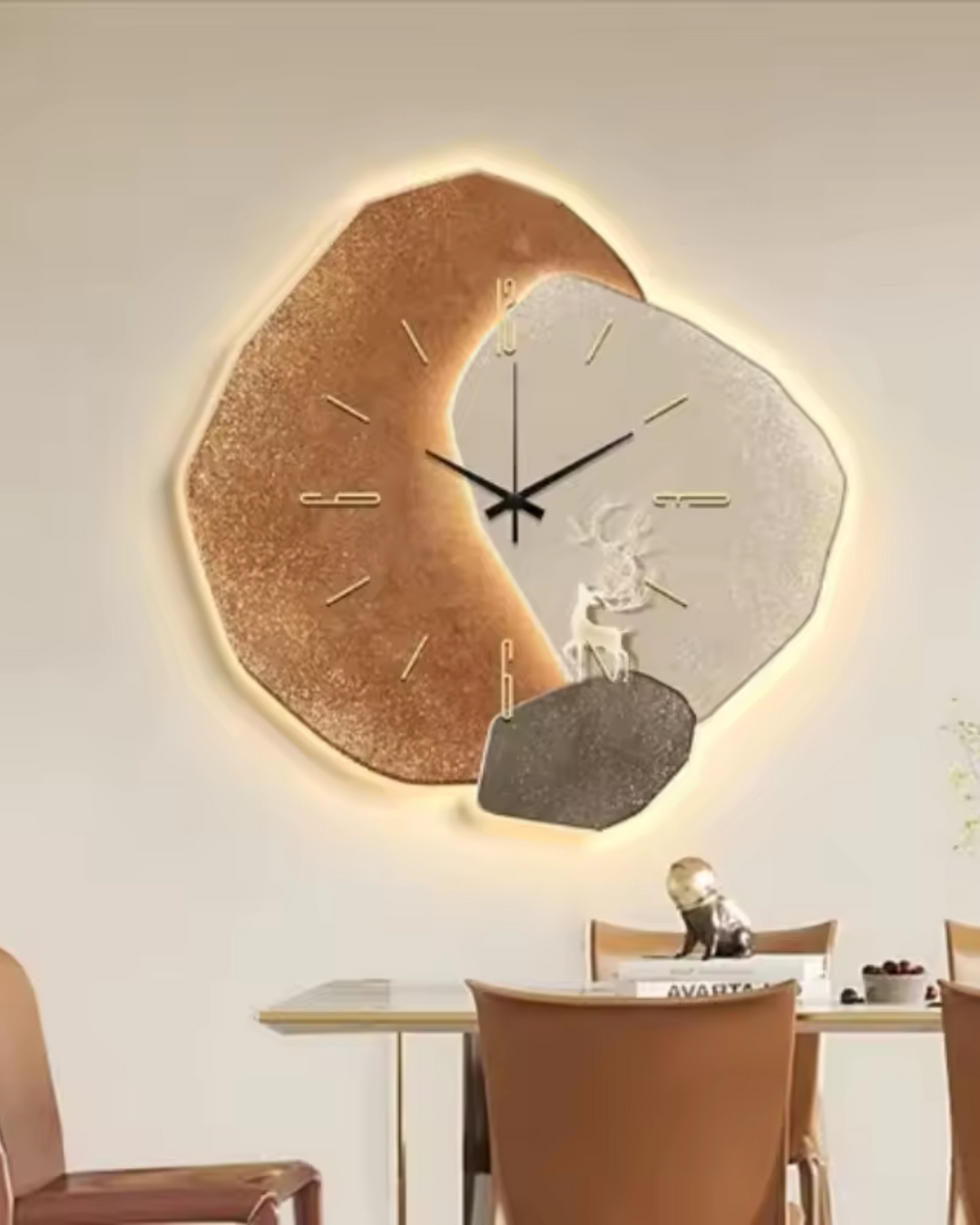 MondGlanz: Orologio da parete LED rotondo – elegante orologio in ceramica cristallina con motivo lunare, per soggiorno e camera da letto