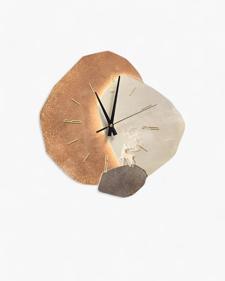 MondGlanz: Orologio da parete LED rotondo – elegante orologio in ceramica cristallina con motivo lunare, per soggiorno e camera da letto